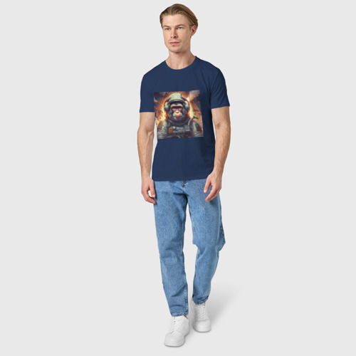 Мужская футболка хлопок Обезьяна космонавт, цвет темно-синий - фото 5