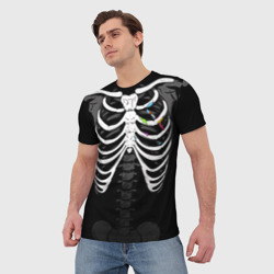 Мужская футболка 3D Скелет: ребра с кистью и красками - фото 2