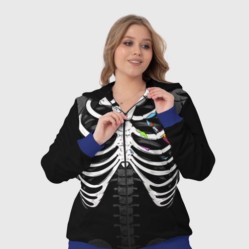 Женский костюм 3D Скелет: ребра с кистью и красками, цвет синий - фото 7