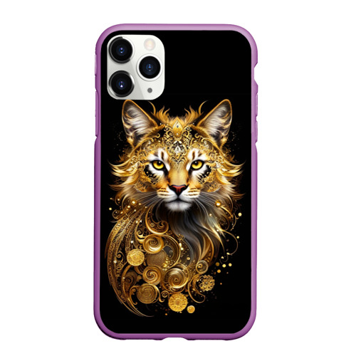 Чехол для iPhone 11 Pro Max матовый Золотая кошка, цвет фиолетовый