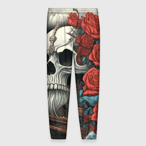 Мужские брюки 3D Череп викинга на корабле с розами в стиле тату ирезуми, цвет 3D печать - фото 2