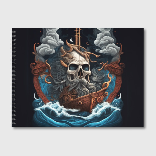 Альбом для рисования Тату ирезуми черепа пирата на корабле в шторм