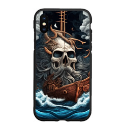 Чехол для iPhone XS Max матовый Тату ирезуми черепа пирата на корабле в шторм