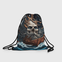 Рюкзак-мешок 3D Тату ирезуми черепа пирата на корабле в шторм