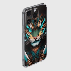 Чехол для iPhone 15 Pro силиконовый с защитой камеры Тигр самурай - фото 2