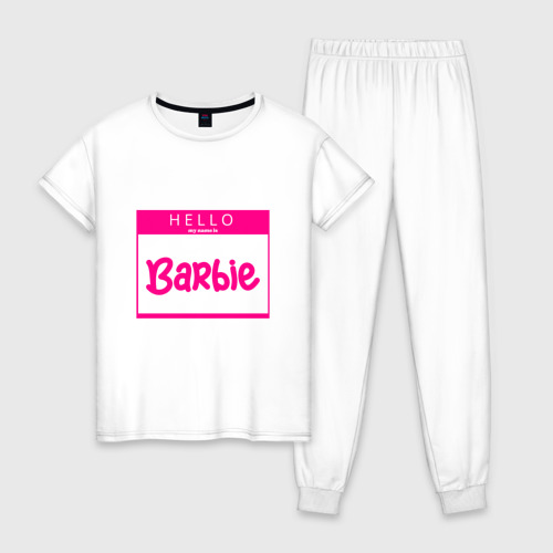 Женская пижама хлопок с принтом Hello my name is Barbie, вид спереди #2