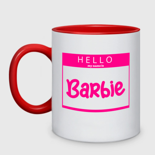 Кружка двухцветная Hello my name is Barbie, цвет белый + красный