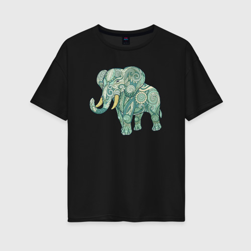 Женская футболка хлопок Oversize Magic elephant, цвет черный