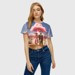 Женская футболка Crop-top 3D Barbenheimer Pink boom - фото 2