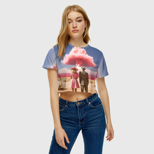 Женская футболка Crop-top 3D Barbenheimer Pink boom, цвет 3D печать - фото 4