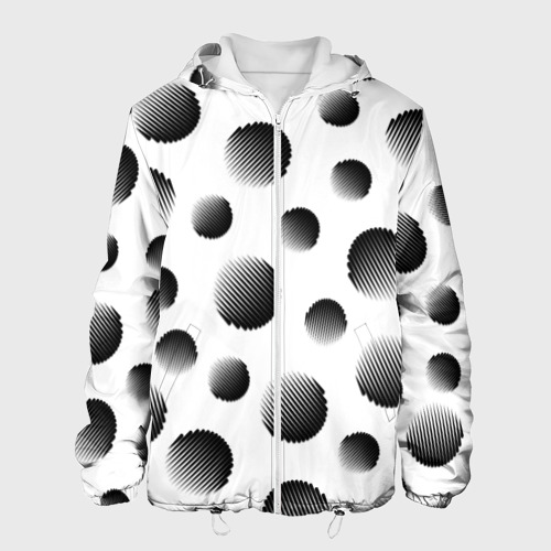 Мужская куртка 3D Черные полосатые шары на белом, цвет 3D печать