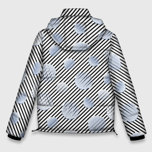 Мужская зимняя куртка 3D с принтом Серебристые круги на полосатом фоне, вид сзади #1
