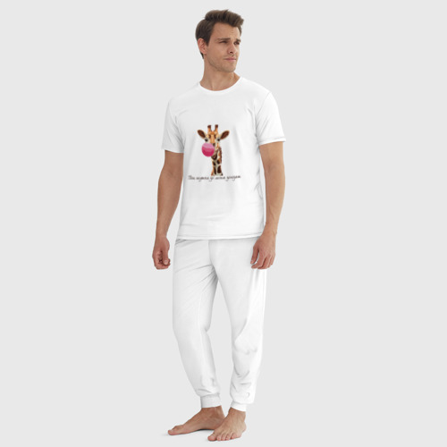 Мужская пижама хлопок Надувательство жирафа, цвет белый - фото 5