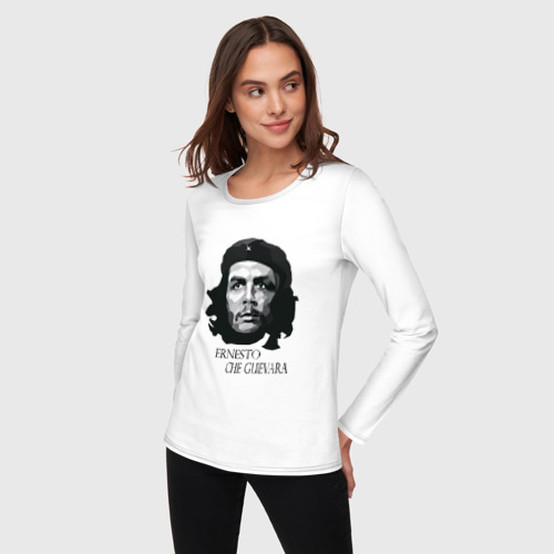 Женский лонгслив хлопок с принтом Че Гевара черно белое, фото на моделе #1