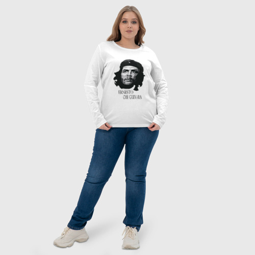 Женский лонгслив хлопок с принтом Че Гевара черно белое, фото #4