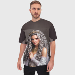 Мужская футболка oversize 3D Девушка с пепельно-серыми вьющимися волосами - фото 2