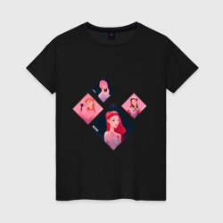Женская футболка хлопок Хаотичные арты участниц Блэк Пинк