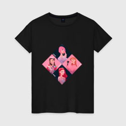 Женская футболка хлопок Сгруппированные арты участниц Блэк Пинк