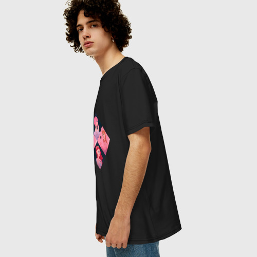 Мужская футболка хлопок Oversize с принтом Сгруппированные арты участниц Блэк Пинк, вид сбоку #3