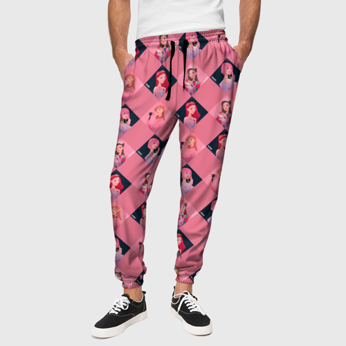 Мужские брюки 3D Розовая клеточка black Pink, цвет 3D печать - фото 4