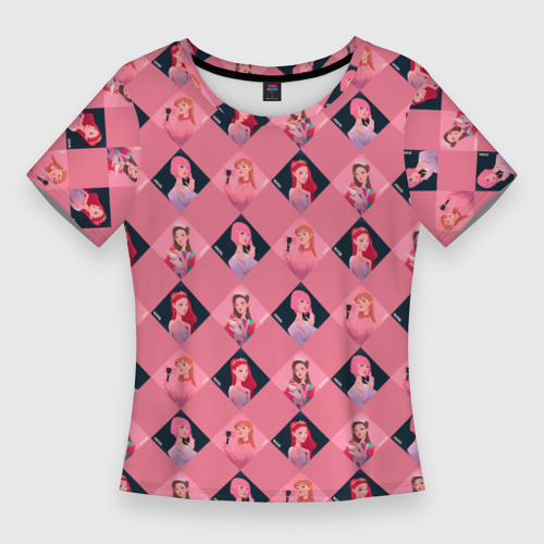 Женская футболка 3D Slim Розовая клеточка black Pink, цвет 3D печать