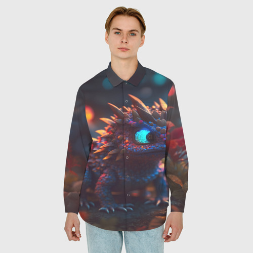 Мужская рубашка oversize 3D с принтом Дракончик и осень, фото на моделе #1