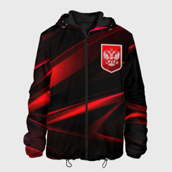 Мужская куртка 3D Герб России красный и черный фон