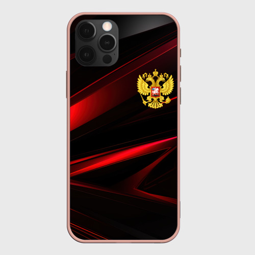 Чехол для iPhone 12 Pro Max с принтом Золотистый герб  России, вид спереди #2