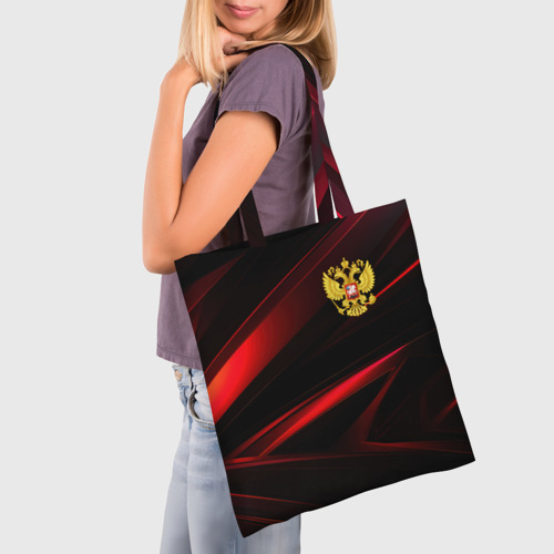 Шоппер 3D с принтом Золотистый герб  России, фото на моделе #1