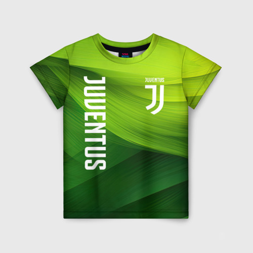 Детская футболка 3D с принтом Ювентус лого на зеленом фоне, вид спереди #2