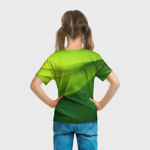 Детская футболка 3D с принтом Ювентус лого на зеленом фоне, вид сзади #2