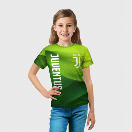 Детская футболка 3D с принтом Ювентус лого на зеленом фоне, вид сбоку #3