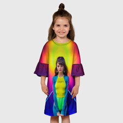 Детское платье 3D Девушка гимнастка в неоновом зале - фото 2