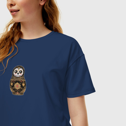 Женская футболка хлопок Oversize Матрешка в мексиканском стиле, цвет темно-синий - фото 3