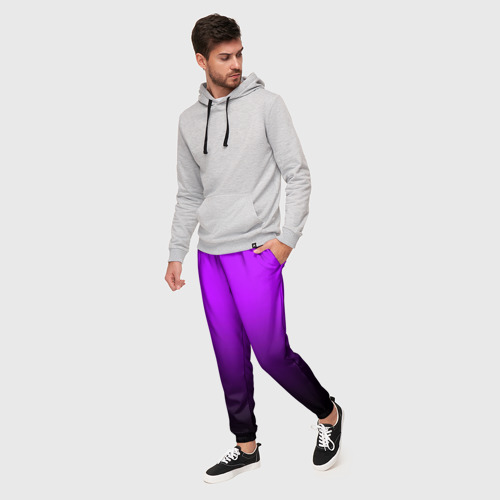 Мужские брюки 3D Градиент фиолетово-чёрный, цвет 3D печать - фото 3