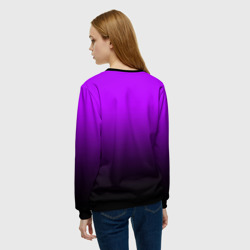 Свитшот с принтом Градиент фиолетово-чёрный для женщины, вид на модели сзади №2. Цвет основы: черный