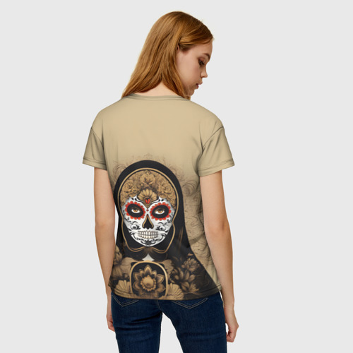 Женская футболка 3D Матрешка сахарный череп на Хэллоуин, цвет 3D печать - фото 4