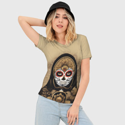 Женская футболка 3D Slim Матрешка сахарный череп на Хэллоуин - фото 2
