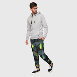 Мужские брюки 3D Черная текстура с зелеными камнями - фото 2