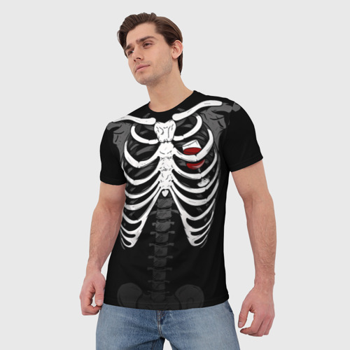 Мужская футболка 3D с принтом Скелет: ребра с винишком, фото на моделе #1