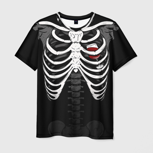 Мужская футболка 3D с принтом Скелет: ребра с винишком, вид спереди #2