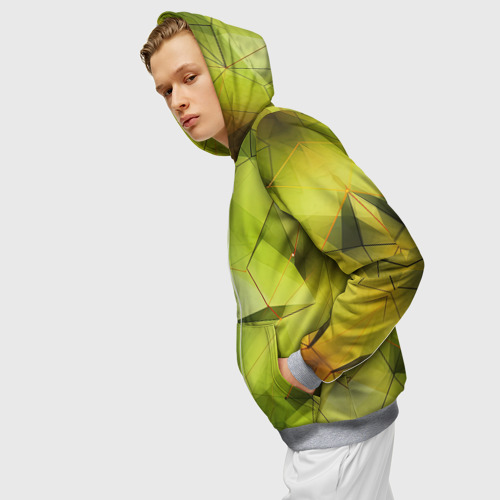 Мужская толстовка 3D на молнии с принтом Зеленая текстура  объемная, вид сбоку #3