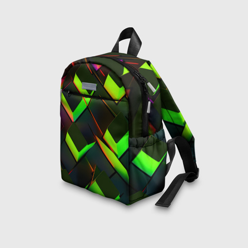 Детский рюкзак 3D с принтом Зеленые  неоновые плитки, вид сбоку #3