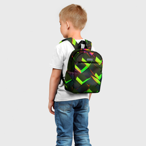 Детский рюкзак 3D с принтом Зеленые  неоновые плитки, фото на моделе #1