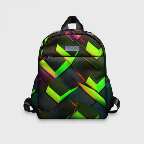 Детский рюкзак 3D с принтом Зеленые  неоновые плитки, вид спереди #2