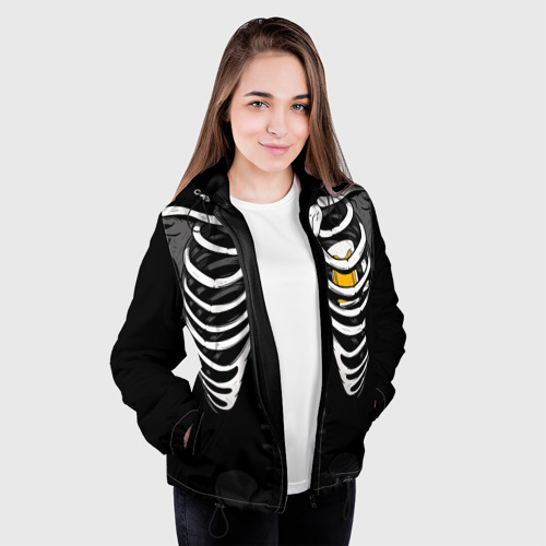 Женская куртка 3D с принтом Скелет: ребра и кружка пива, вид сбоку #3