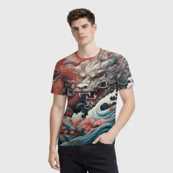 Мужская футболка 3D Морской дракон Irezumi на волнах - фото 2