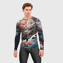 Мужской рашгард 3D Морской дракон Irezumi на волнах - фото 2