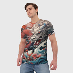 Мужская футболка 3D Морской дракон Irezumi на волнах - фото 2