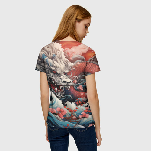 Женская футболка 3D Морской дракон Irezumi на волнах, цвет 3D печать - фото 4